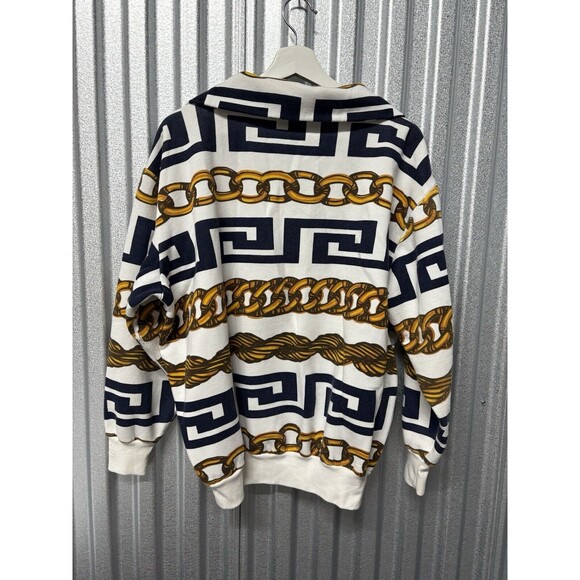 Spree Sport Vintage Collared Zip Sweater Versace Style Chain Link 1992 Mens Sz M - Picture 2 of 7